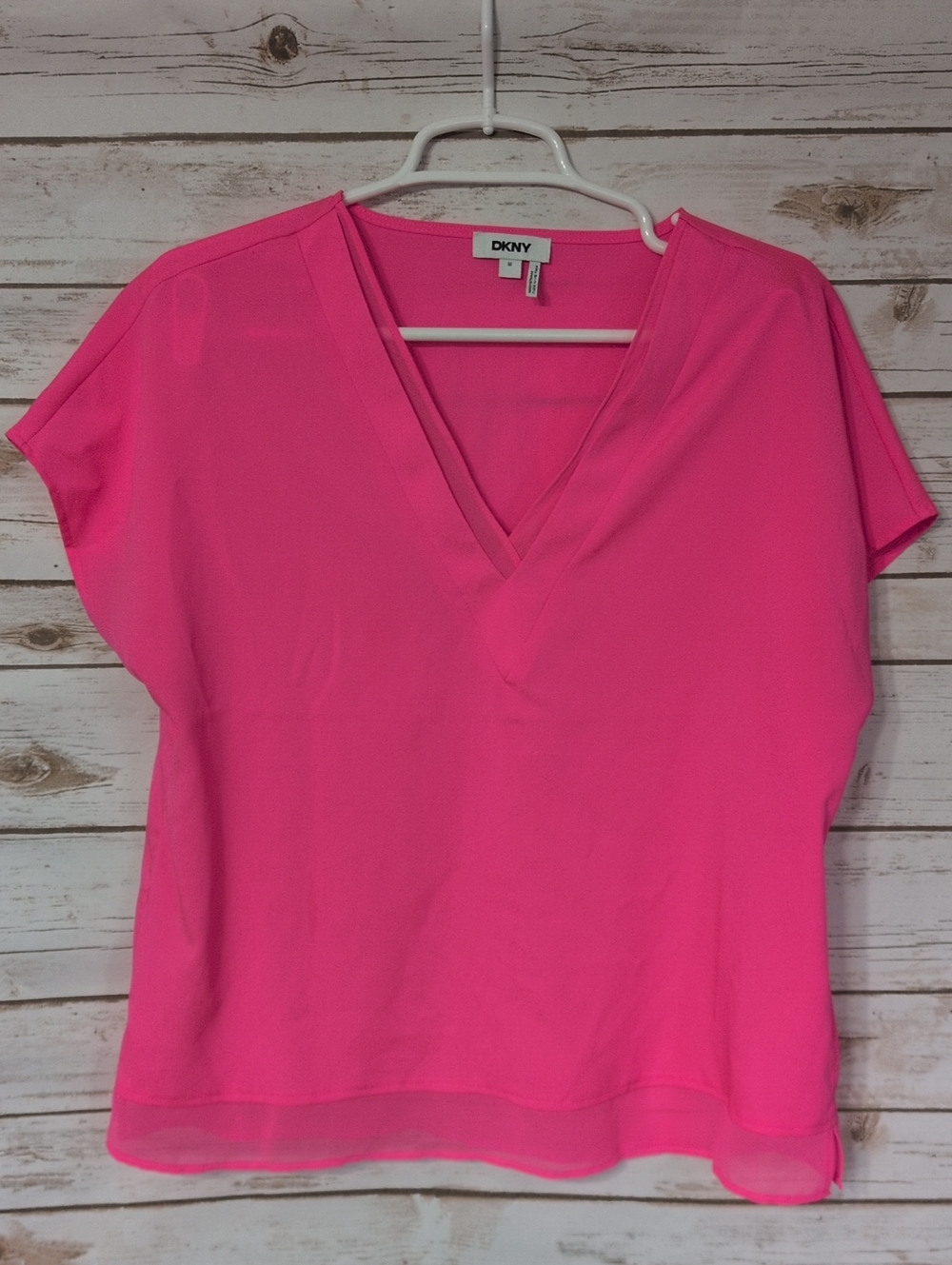DKNY Hot Pink V-Neck Short Sleeve Blouse